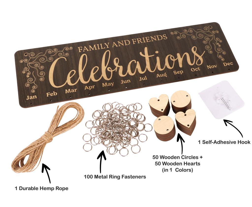 Inkdotpot Wooden Birthday Calendars with Hanging Dates DIY Birthday Tracker Plaque Wall Hanging, Farmhouse Decor- Dates To Remember Calendar