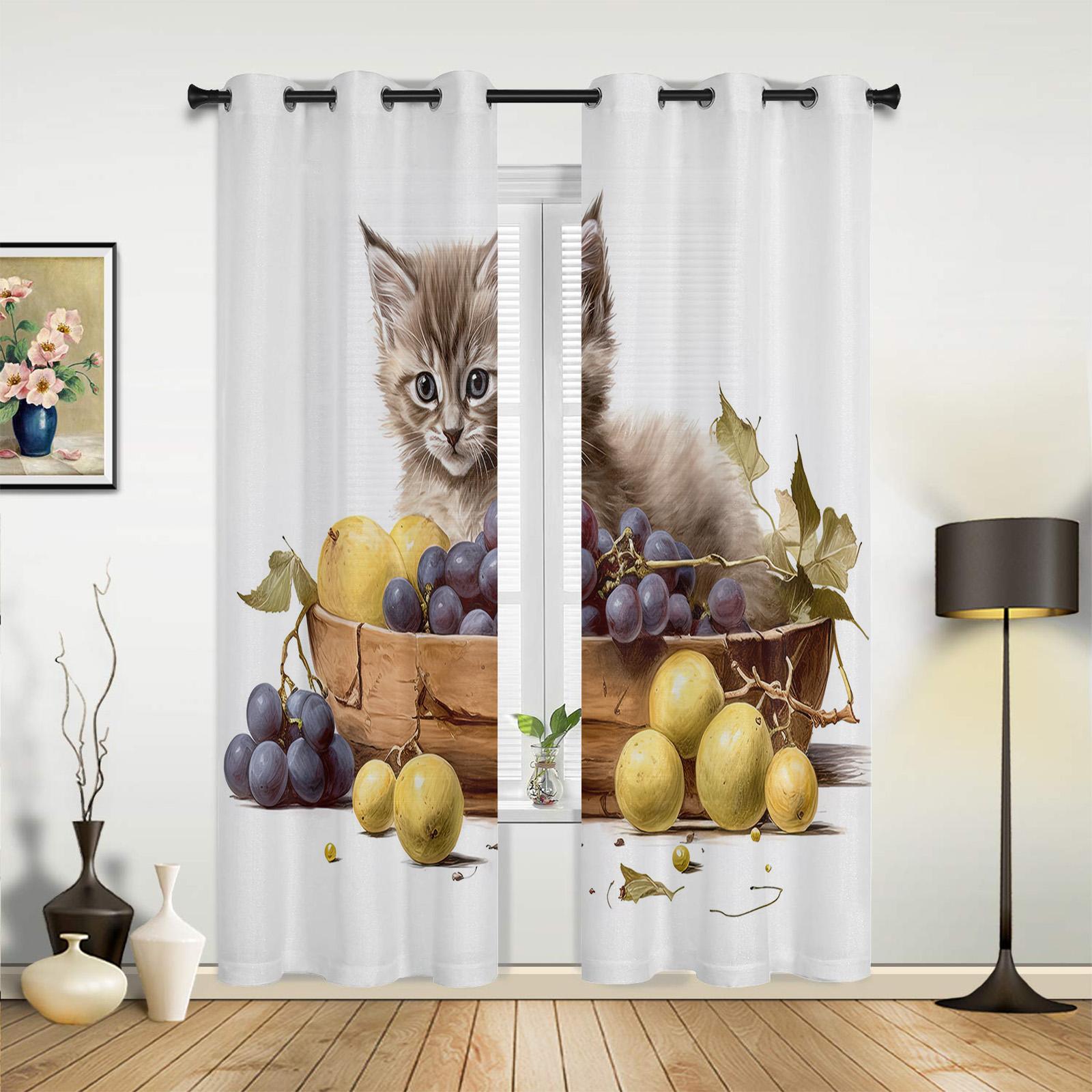 Шторы с изображением котенка и фруктов — фото 3