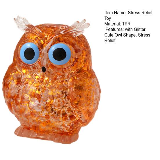 Glitter Owl Sugar Stress Ball Slow Rebound Stress Relief Clear Bird Squeeze Toy Anxiety Relieving Animal Shape Hand Relaxation Tool