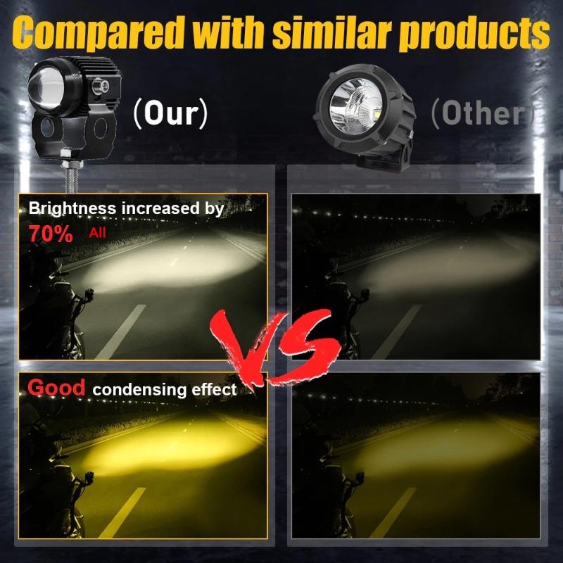 2Pcs Motorcycle Led Lens Spotlight Dual-Color High Low Beam External Headlight Auxiliary Fog Lamp Moto Driving Lamp