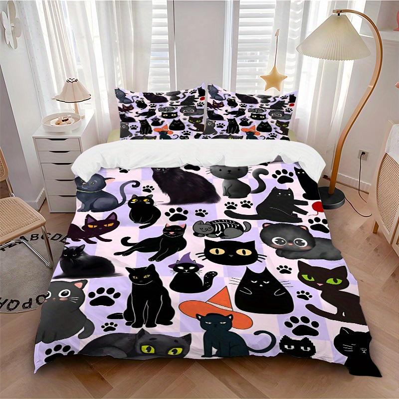 

3pcs Black Cats Bedding Cover Set, Fashion Classic Popular Print Bedding Set, Soft Comfortable, All - Season Use, For Bedroom134 135x200cm