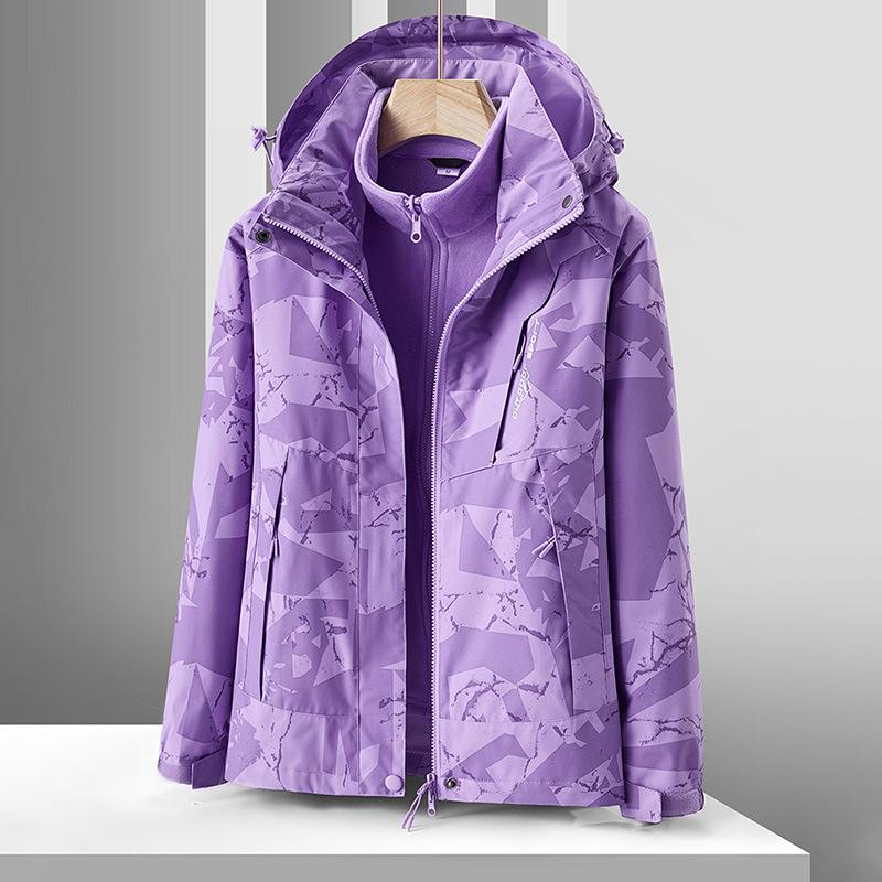 Outdoor Camouflage Jacket Women's Three-in-one Couple Two-piece Plus Velvet Padded Fashion Warm Windproof Coat.