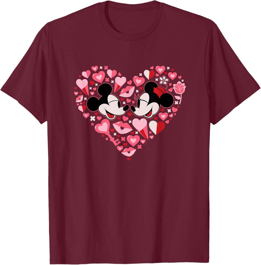 Hot Fashion Casual Disney Mickey & Minnie Mouse Couples Valentine’s Day Heart T-Shirt S-4XL Summer
