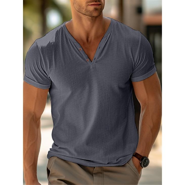 Men's T-shirt Summer Beach Short Sleeve Casual Solid Color Regular Fit T-shirt Top