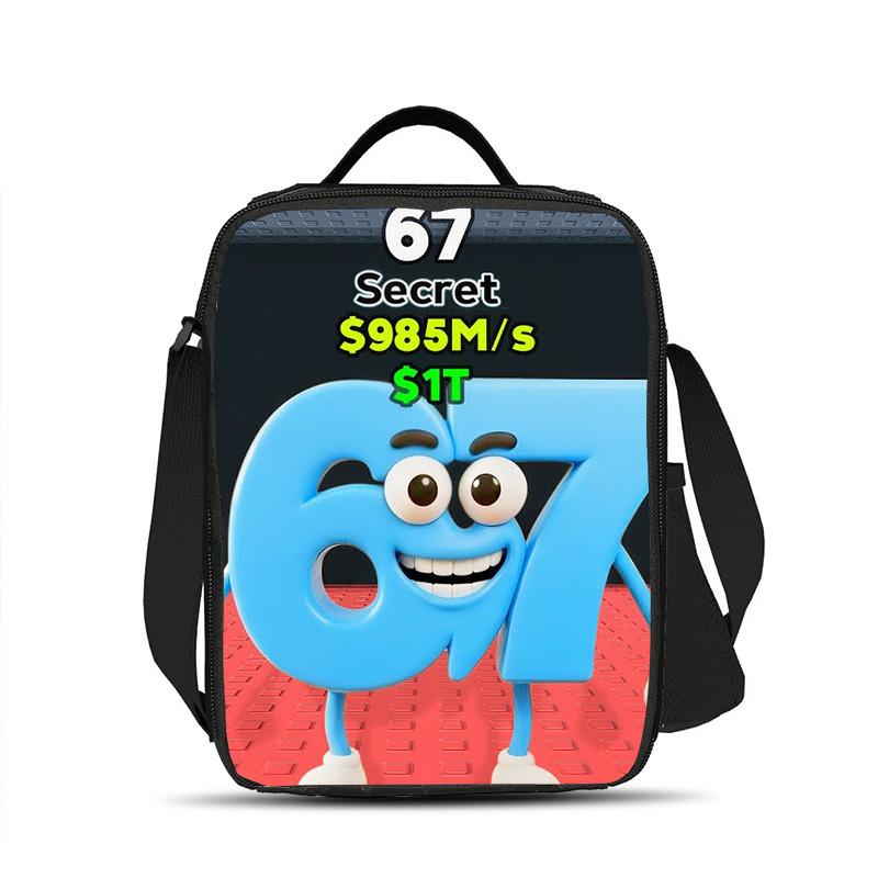 Sac de glace 67 lettres Impression dessin animé Grande capacité Haute beauté Le meilleur pour les étudiants, Compagnon des employés de bureau