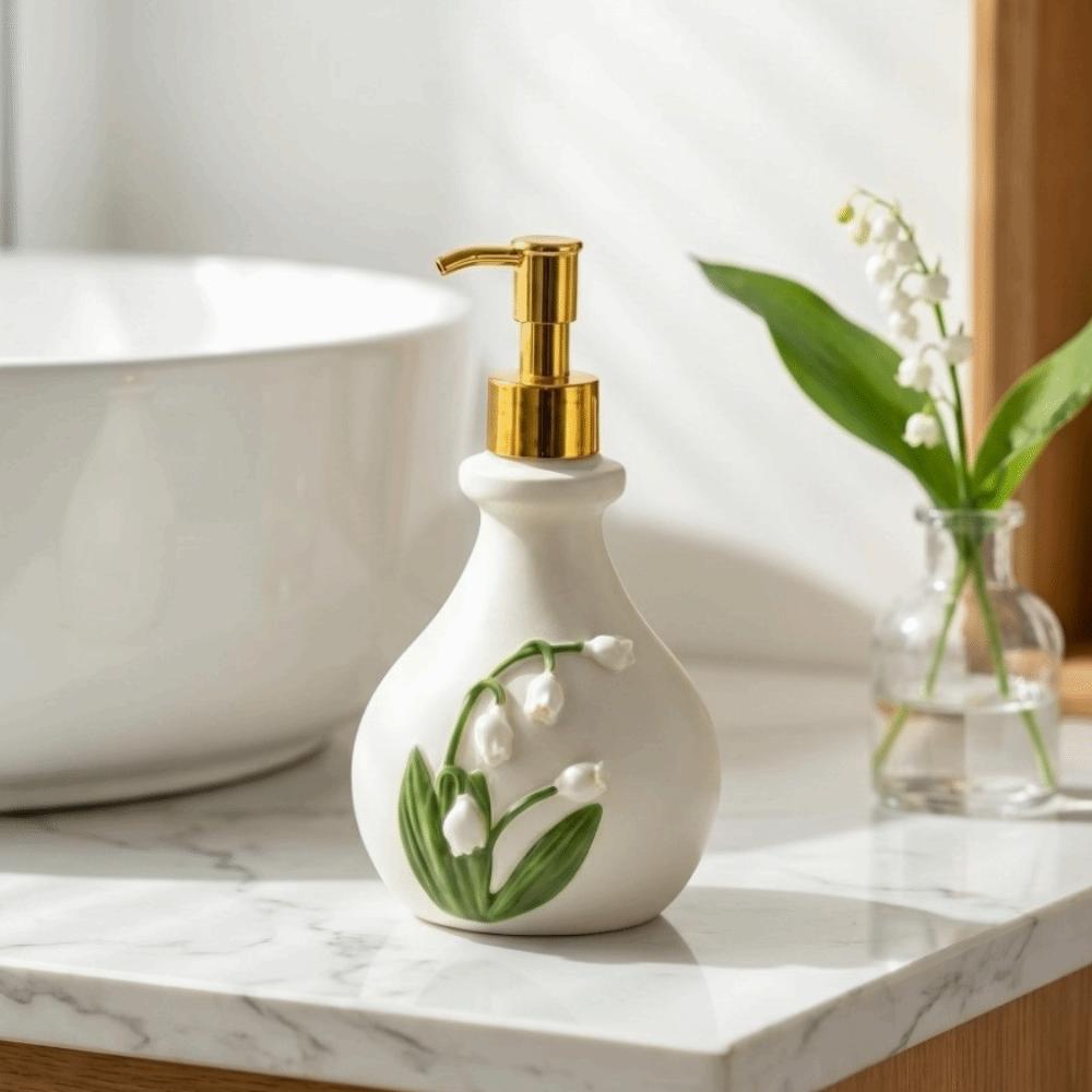 Vintage Bellflower of the Valley Embossed Bottle Freestanding Retro Hand Soap Holder Kitchen