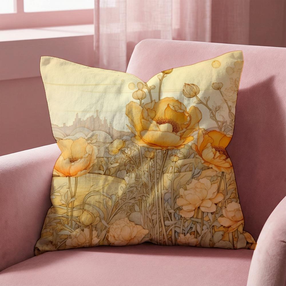Saffron Color Floral Cushion Cover Multi-Scene Pillow Cover for Home & Car - Reversible, Soft & Durable for Daily Use