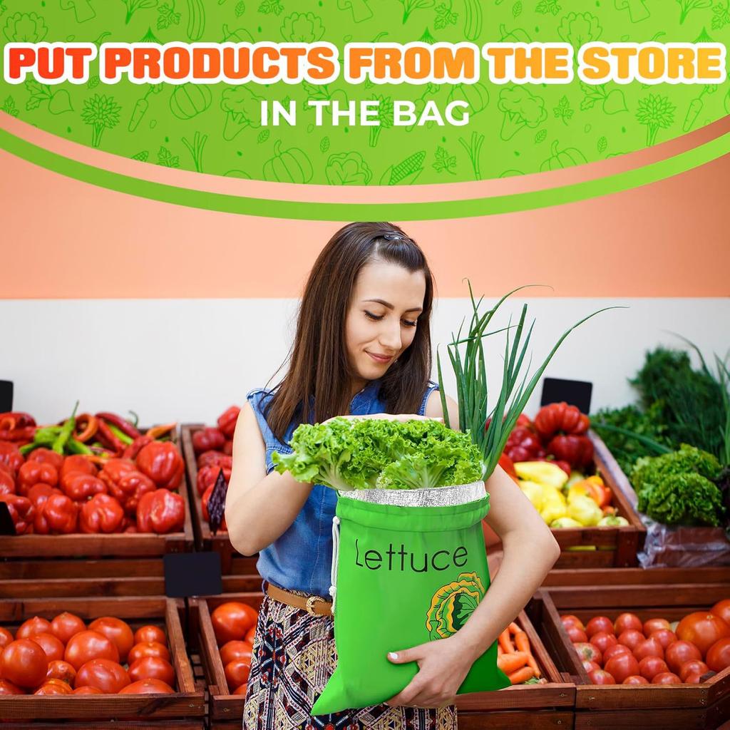 2Pcs Reusable Cotton Vegetable and Fruit Storage Bags Eco Friendly Drawstring Produce Fresh Keeping Pouches for Kitchen Refrigerator Freezer