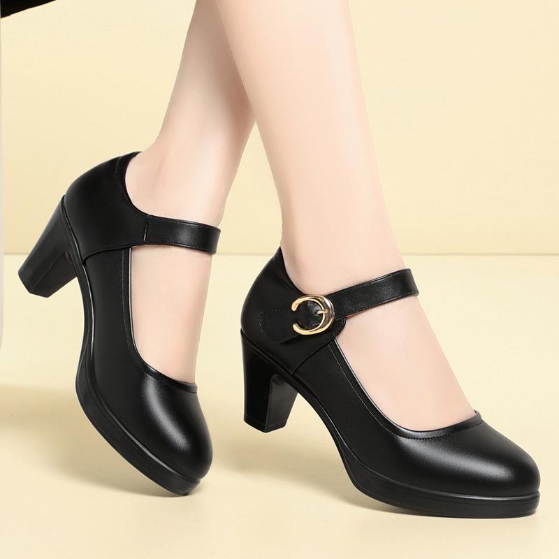 Fashion Women High Heels Women 2024 Soft Leather Chunky Platform Pumps Woman Wedding Party Dance Office Shoes