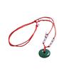 Hetian Jade Guanyin Buddha Pendant Necklace with Red String and Eight Bead Design.