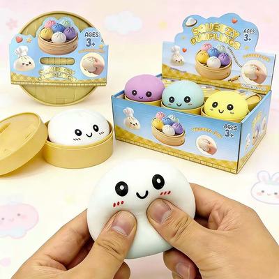 Toys Colorful Dumpling Squishes Stress Balls Fidget Sensory Simulation Food Squishies Bun with Steamer Squeeze Dough Ball Gifts