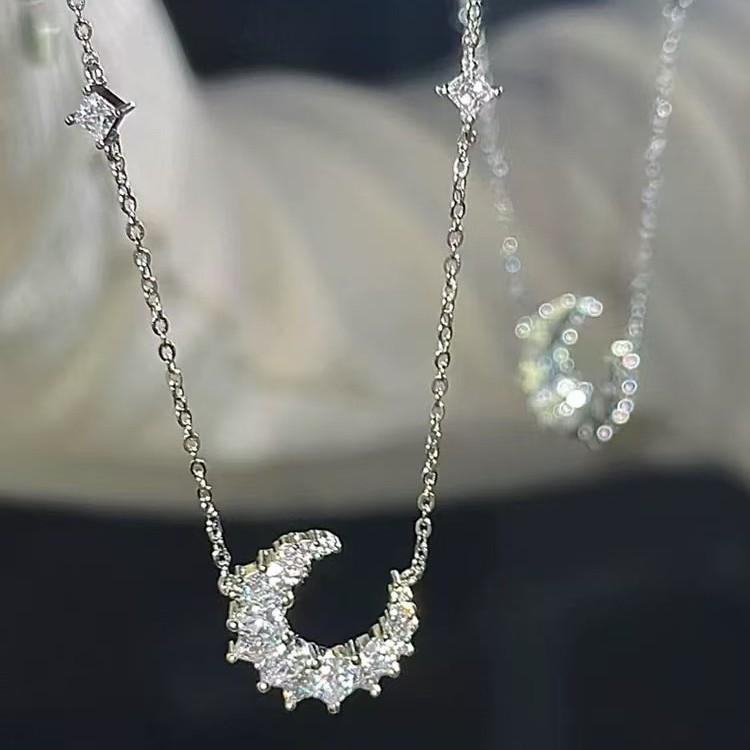 Real Gold Plated Nickel Silver Star and Moon Necklace - Elegant Luxury Design for Women