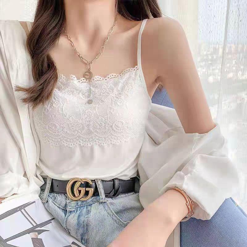 Slim Fit Lace Camisole Top for Women - Plus Size Spring/Summer 2025 Collection, White S 70-85 kg белый