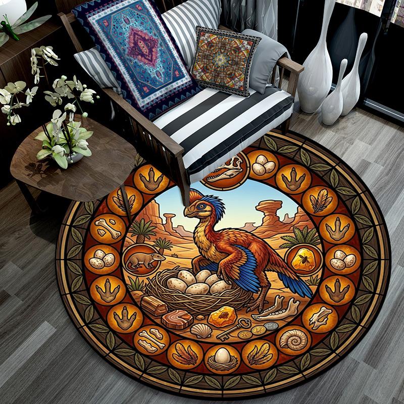 Prehistoric Glass Round Area Rug Under Office Chairs Bedroom Living Room Home Decor
