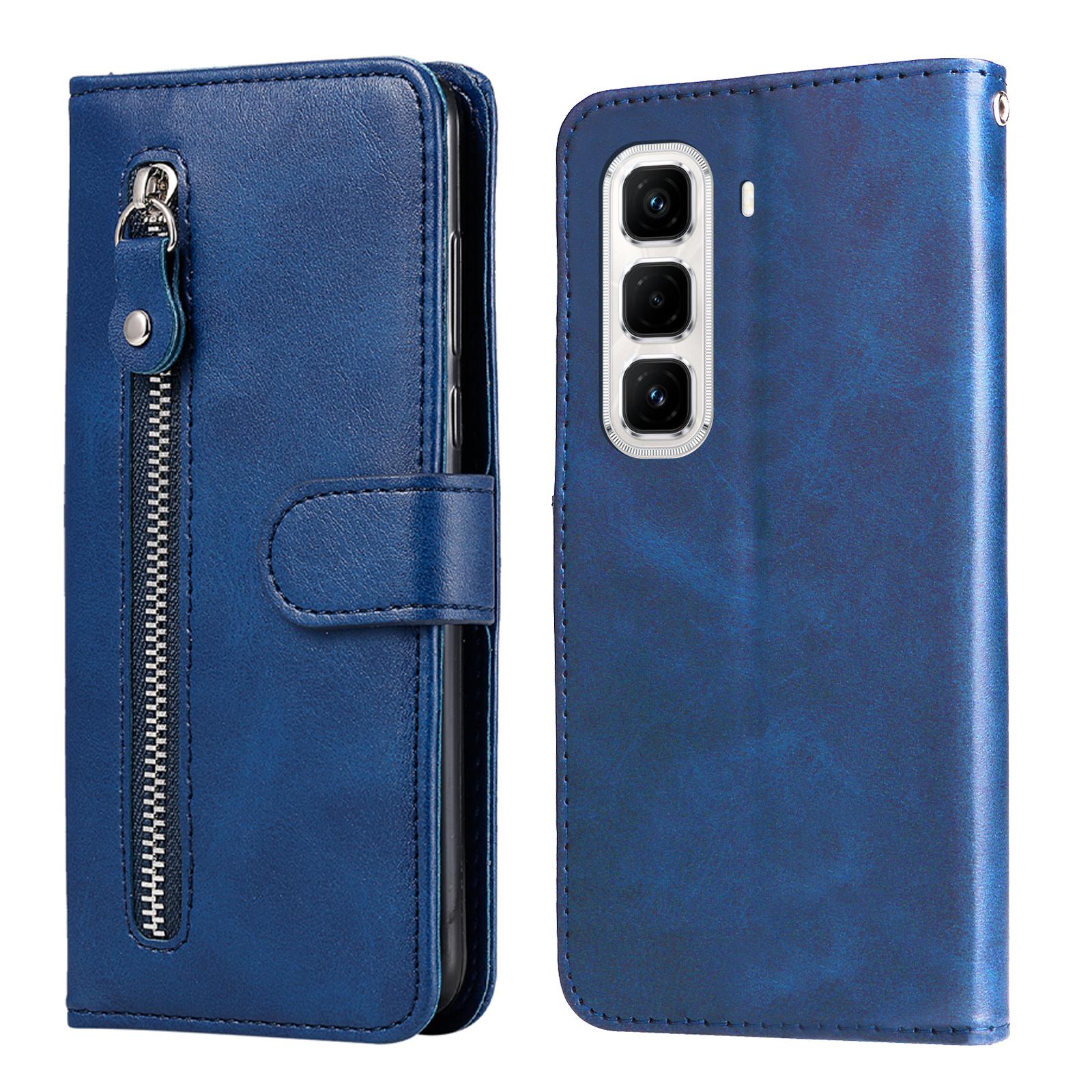 

For Infinix Hot 50 Pro+ 4G Case Zipper Wallet Calf Texture PU Leather Phone Cover Blue