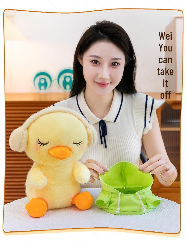 Little Yellow Duck Hoodie Plush Toy - Cute Headphone Duck Figure Doll for Claw Machines
