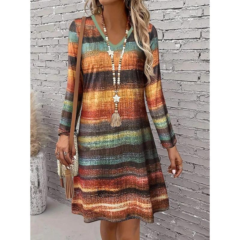 IHUASU Fashion Autumn Winter Long Sleeve V-Neck Casual Dresses