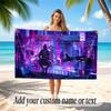 City Cyberpunk Theme Soft Beach Towel Personalized Custom Name Text Towel Portable for Beach Pool Travel