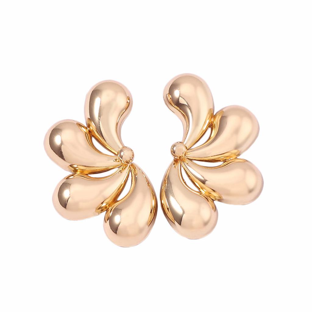 Light Luxury Glossy Tandem Water Drop Petal Personalized Stud Earrings Exaggerated Cold Wind Left and Right High-end Feeling