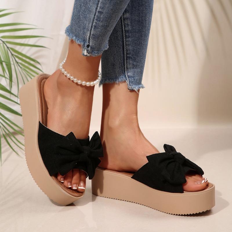 Mode 2025 Het Rea Damer Skor Öppen Tå Damtofflor Mode Utomhus Dagligen Rosett Sommar Nya Plus Storlek Plattforms Tofflor