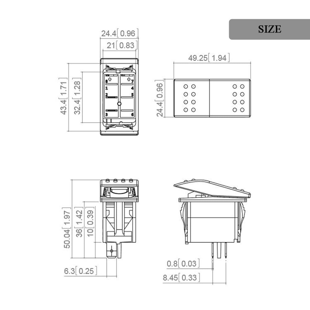 12V/24V DC Reverse Polarity Switch 6P (ON)-Off-(ON) 3 Way Momentary Rocker Switch Non-Light DPDT Marine Toggle Switch for Car Boat Pontoon Polaris