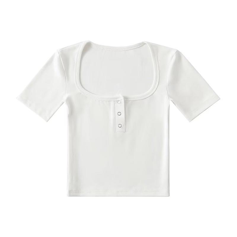 

Женская укороченная футболка с короткими рукавами и застежкой на пуговицы спереди L белый