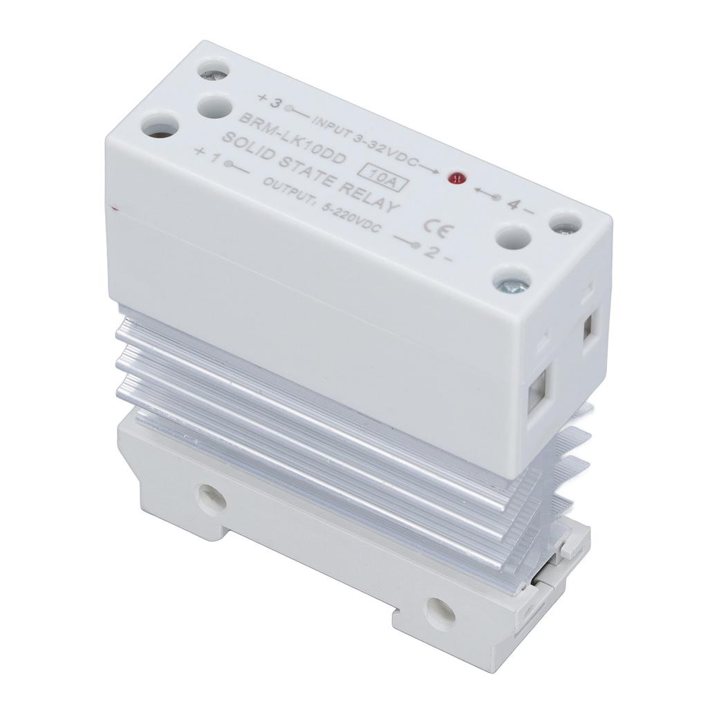 Solid State Relay DC to DC Input 3‑32V Output 5‑220V 10A Rail Single Phase SSR with Heat Sink