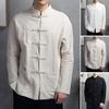 Men's Spring and Autumn Models Plus Size Loose Long Sleeved Shirt Chinese Men's Retro Style Stand Up Collar Shirt