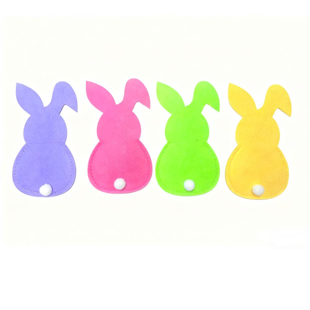 4pcs Easter Rabbit Knife and Fork Mat Felt Festival Knife and Fork Set Table Tableware Decorative Mat