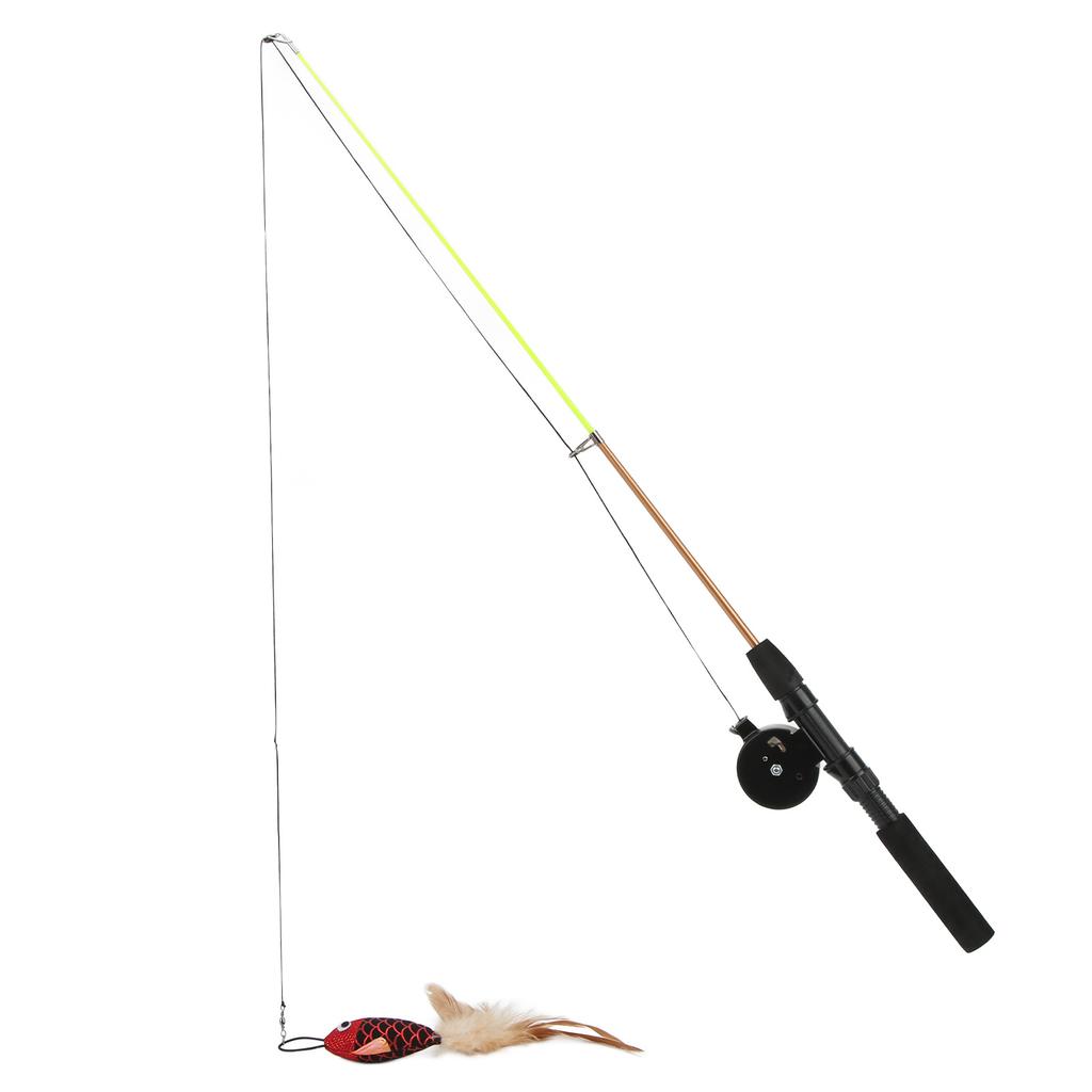 Zábavná kočičí tyč Realistická Flexibilní Interaktivní Kladkový Teleskopický Rybářský Prut Kočičí Hračka pro Kočky(Červené