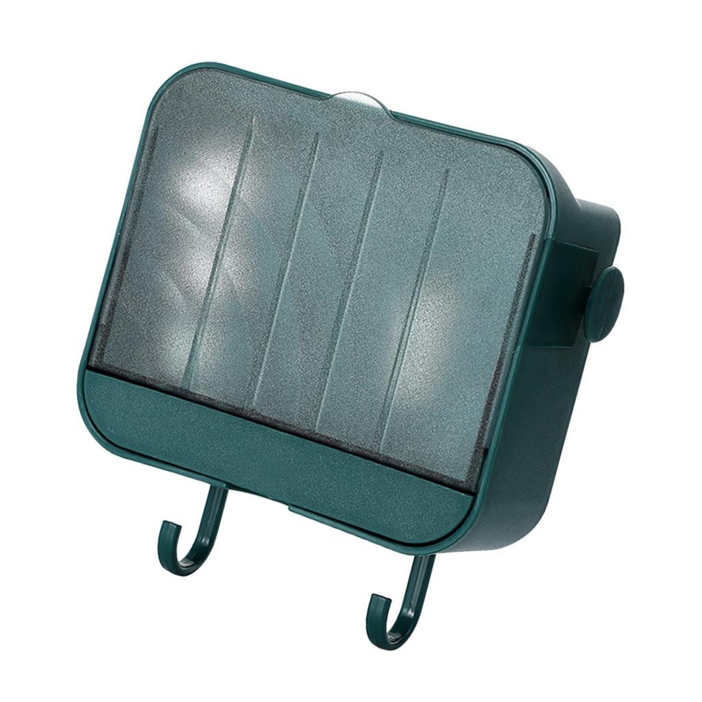 Wall Mounted Soap Box Self Draining Dustproof Wall Soap Holder Tray with Lid Hooks for Bathroom Laundry Room