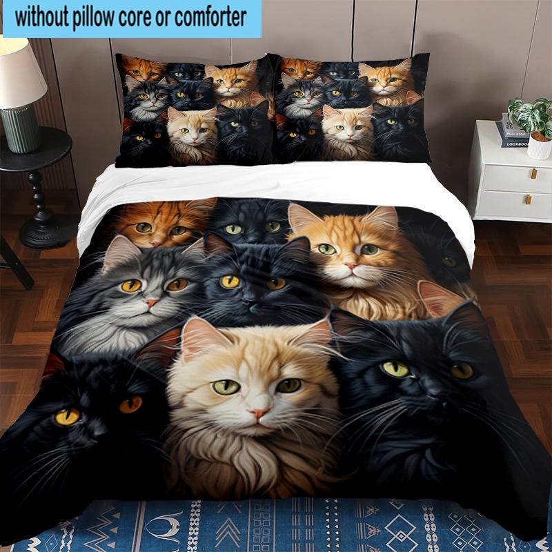 Crystal Cats Fantasy 3pcs Bedding,Including 1pc Duvet Cover And 2pcs Pillowcases Perfect for Christmas,Ideal for Bedroom, Dormitory