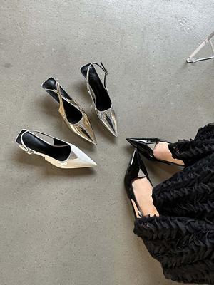 Fashion Black Gold White Silver Summer Women Sandals Pointed Toe Sexy Party Pumps Wedding Slides Back Strap Fashion Ladies Pumps 35-39