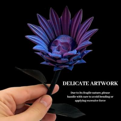 Escultura de Girasol Prohibido Calavera Gótica Decoración de Flor Impresa en 3D Arte Macabro Adorno de Halloween para Decoración de Fiesta Temática de Terror para el Hogar