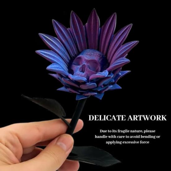 The Forbidden Sunflower Sculpture Gothic Skull Bloom Decor 3D Printed Macabre Art Halloween Ornament
