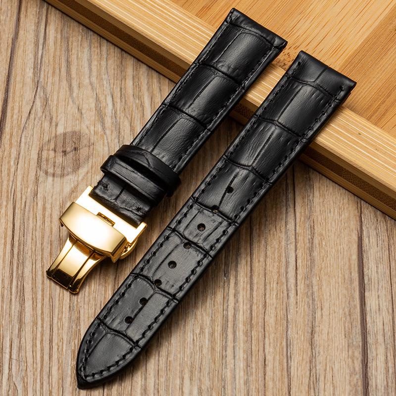 Bamboo Pattern Genuine Leather Watch Strap with Soft Cowhide and Butterfly Buckle for Men and Women