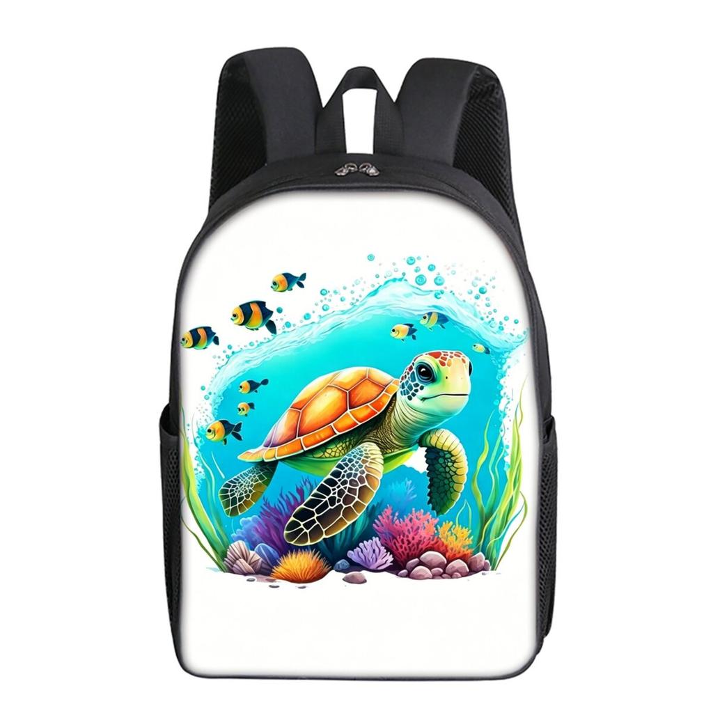 Sea Turtle Coral Print Single Layer Backpack Simple Style for Boys/Girls Children Best Gifts 2D Flat Cartoon School Bags