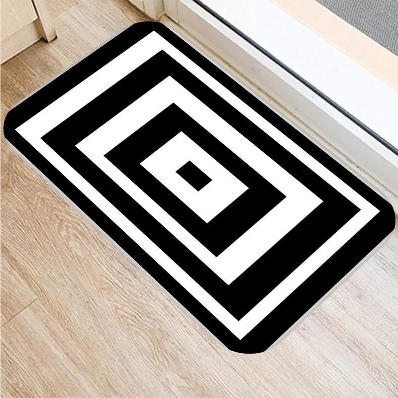 Anti-slip Bathroom Door Mat Oil-proof Kitchen Rug Bedroom Living Room Black and White Geometric Print