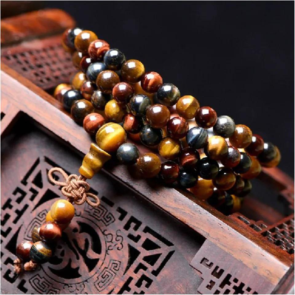 6mm Natural Colorful Tiger Eye Round Beads Bracelet for Women Lady Man Wealth Gift Healing Crystal Stone Strands Jewelry AAAAA
