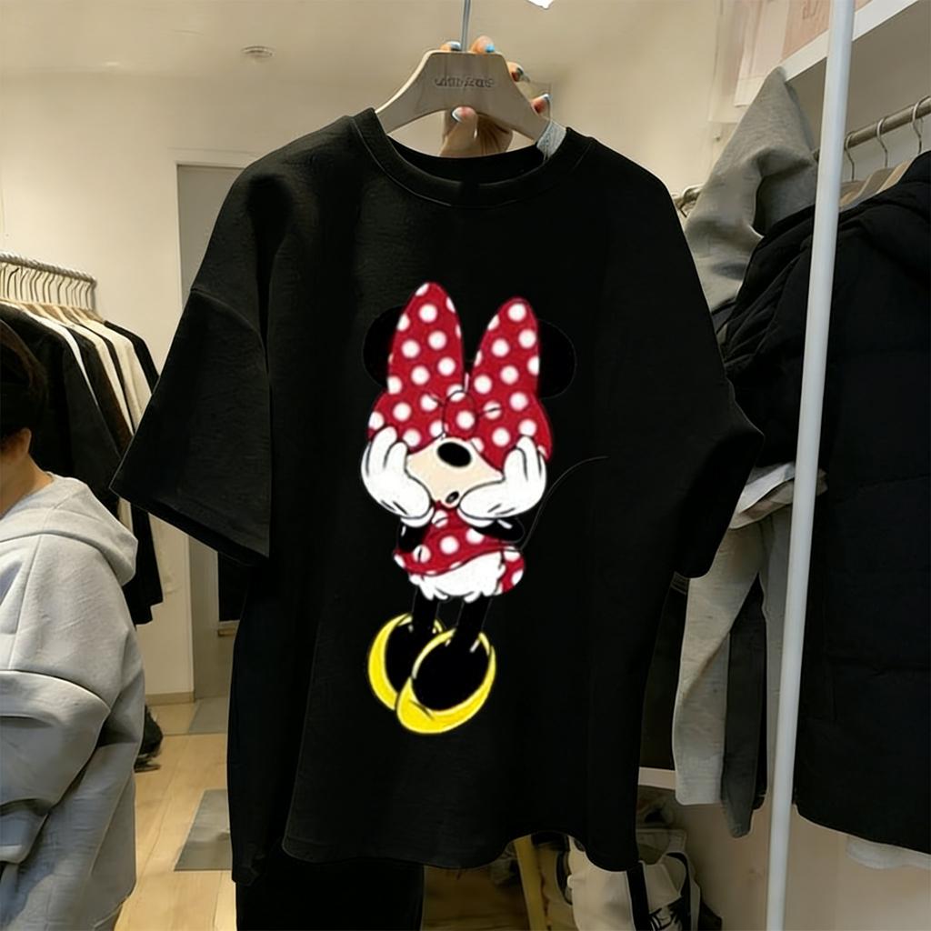 Disney Mickey Minnie Cartoon Print T Shirt Couple Summer Cotton Man Women Short Sleeve Casual Top Streetwear Graphic Tee Vintage