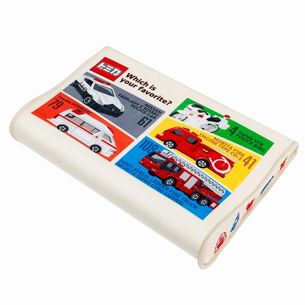 MORIPiLO Children's Low Pillow - Tomica Junior Soft Memory Foam Pillow - Police Car, Fire Truck, Ambulance - Ivory - 35x25x5cm - Skin-friendly Microfi