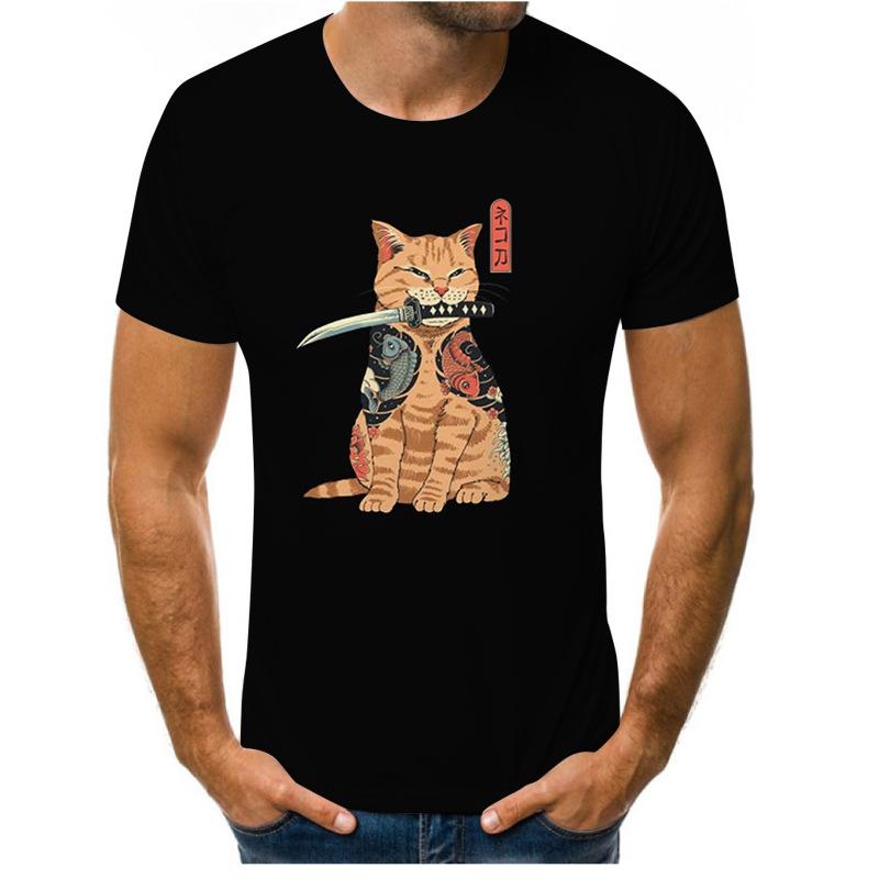 

Летний топ с круглым вырезом и принтом 3D Cat, модные повседневные футболки с короткими рукавами для мужчин XS