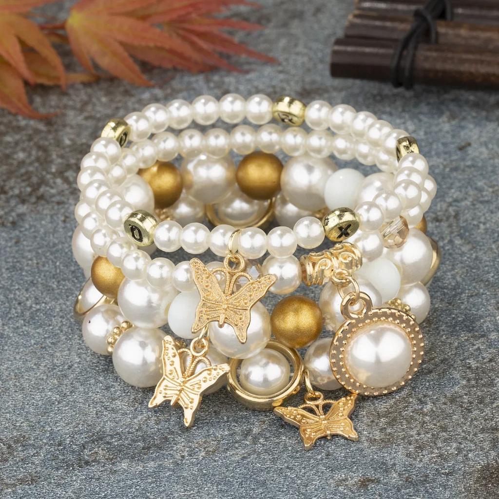 B15 Exaggeration Acrylic Beads Chain Bracelet Set Women Tree Exquisite Bangle Female Bohemian Jewelry Exquisite Trend Accessorie