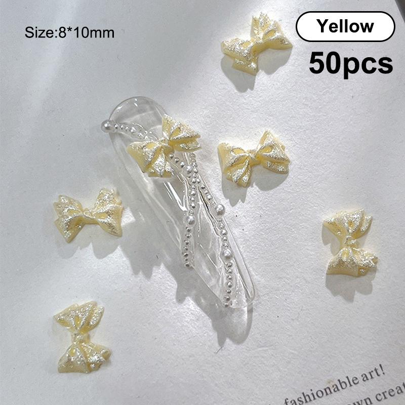 50Pcs Pearlescent 3D Nail Art Bow Charm For Nails Decoration Design Kawaii Manicure Accessories Bow-Knot Diy Craft Supplies