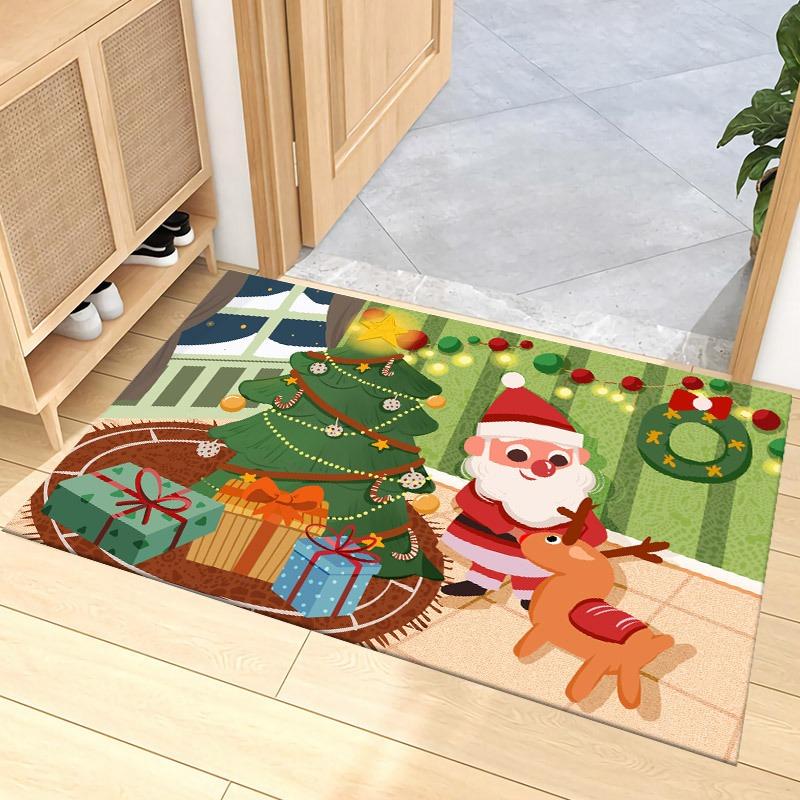 

Christmas Tree Carpet Mat Rug Gift Box Santa Home Decoration Non-slip Festive Entryway Decor Floor Mat with Snowflake Design 40X60CM