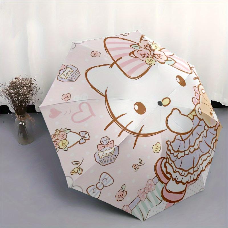 Hello Kitty,Cute Automatic Folding Umbrella-Simple 8-Rib Design, Bright Cartoon Pattern, Durable Iron Frame, Suitable For Travel, Outdoor, B