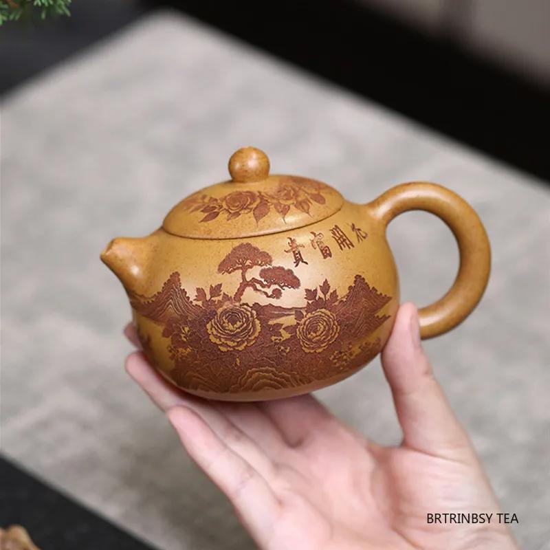 Tradition Yixing Purple Clay Teapot Handmade Flower Bird Tea Pot Household Beauty Xishi Kettle Chinese Zisha Tea Set 250ml