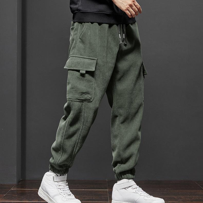 Vinter Nye Herre Fleece Kordfløyel Myke Cargo Haremsbukser Fortykket Varm Elastisk Løs Street Jogging Sportsbukser Herre