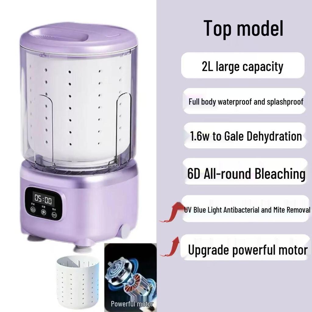 2L Wireless Sock and Underwear Dehydrator: Compact Automatic Washer for Dorms