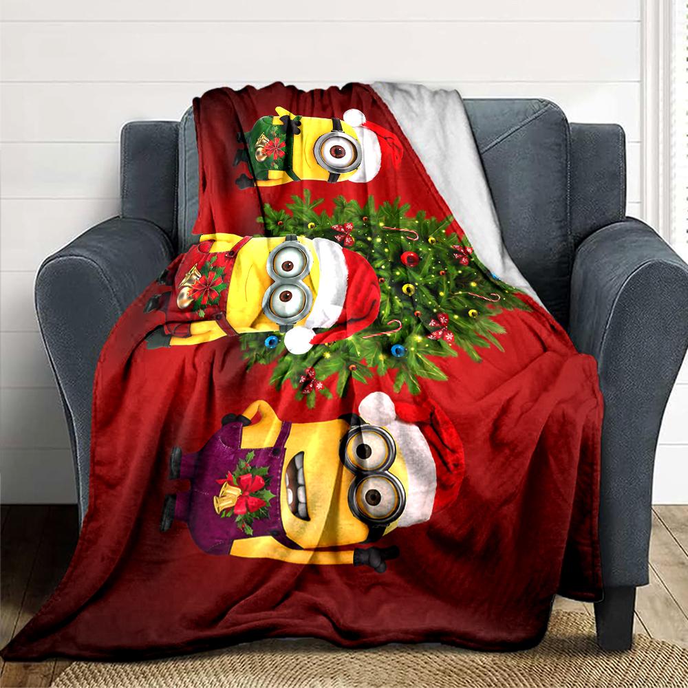 1Pc Christmas Minions Snowscape Blanket Soft Throw Blanket For Home Bedroom Bed Sofa Travel Office Solid Christmas Blanket